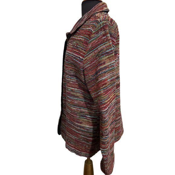 Coldwater Creek Multicolor Textured Striped Womens Button-Up Jacket L - Picture 2 of 7